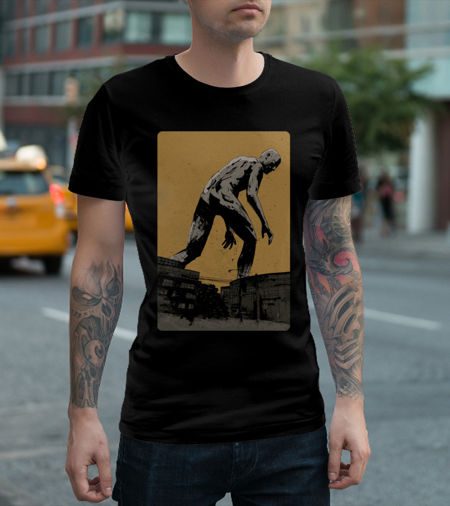 Giant Statue Over Cityscape Urban T-Shirt