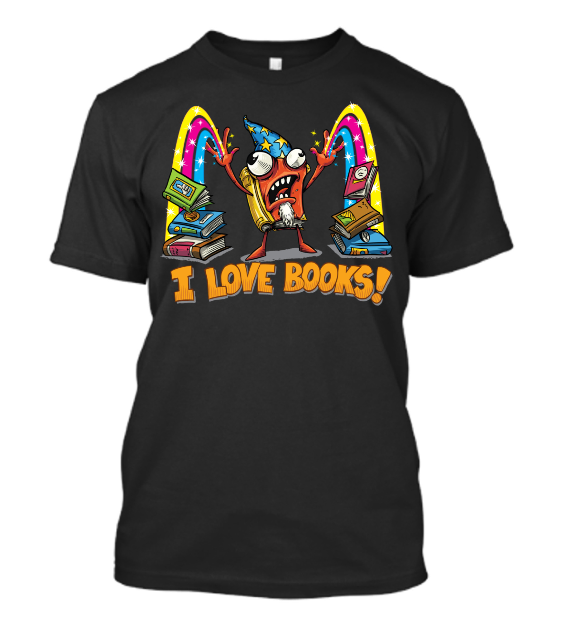 I Love Books Mighty Book Wizard Comic Style Fantasy Fun T-Shirt