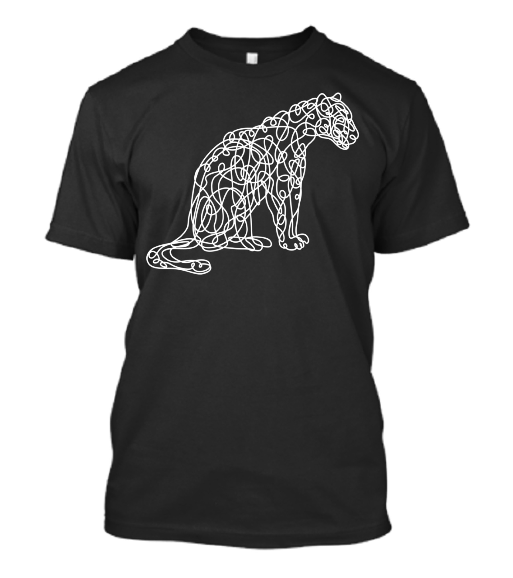 Leopard Artistic Line Style White Abstract Cat Outline T-Shirt