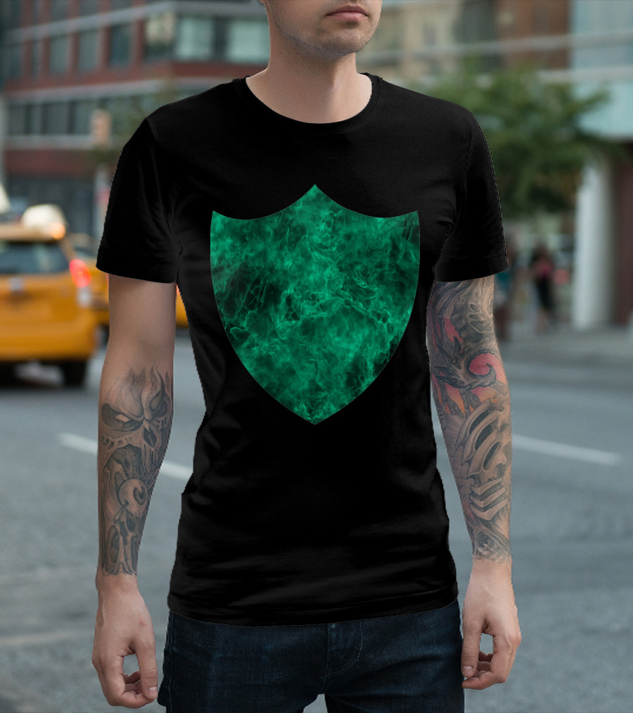 Dragon Fire Shield Emerald Flames T-Shirt