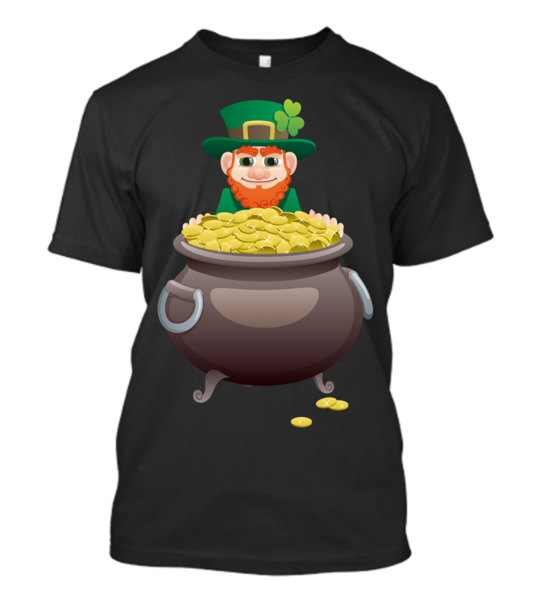 Leprechaun With Giant Pot Full Of Shiny Gold Coins T-Shirt