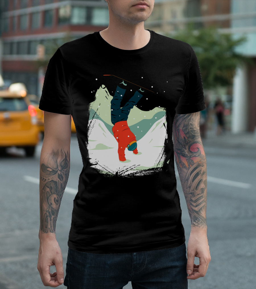 Snowboarding Handstand in Snowy Mountain Landscape T-Shirt