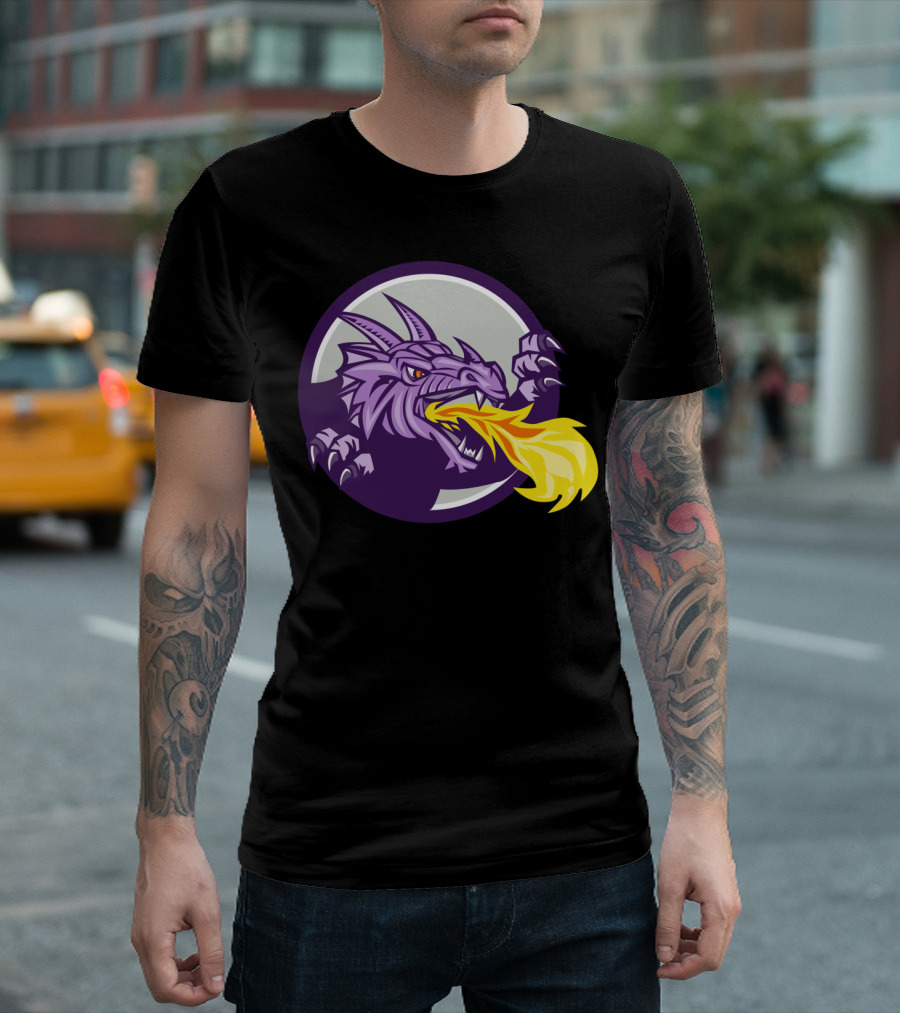 Purple Dragon Head Breathing Fire in Circle T-Shirt