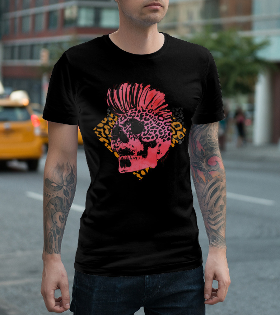 Punk Skull Leopard Print Mohawk T-Shirt