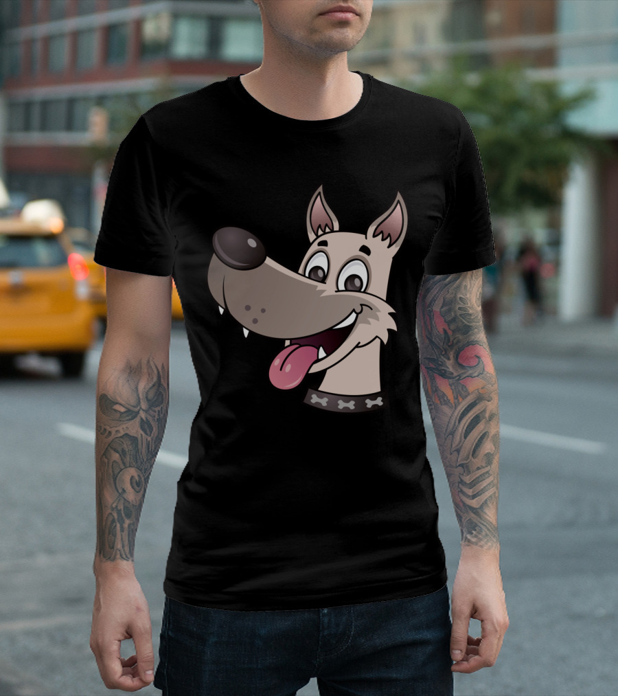 Happy Dog Cartoon Face Tongue Out Playful Expression T-Shirt