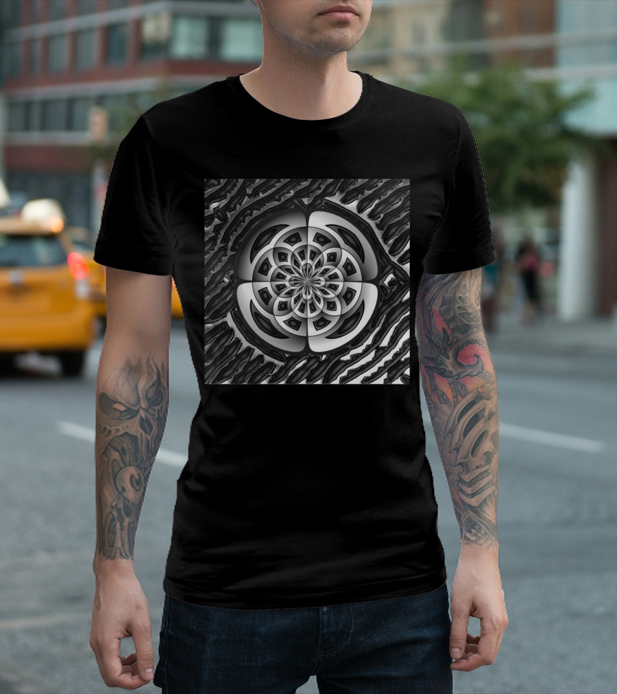 Metal Object Geometric Black And White Pattern Mandala T-Shirt