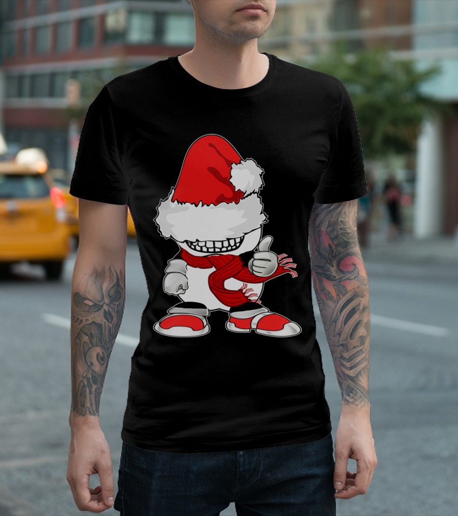 Happy Holidays Cartoon Santa Hat Scarf Smiling Character T-Shirt