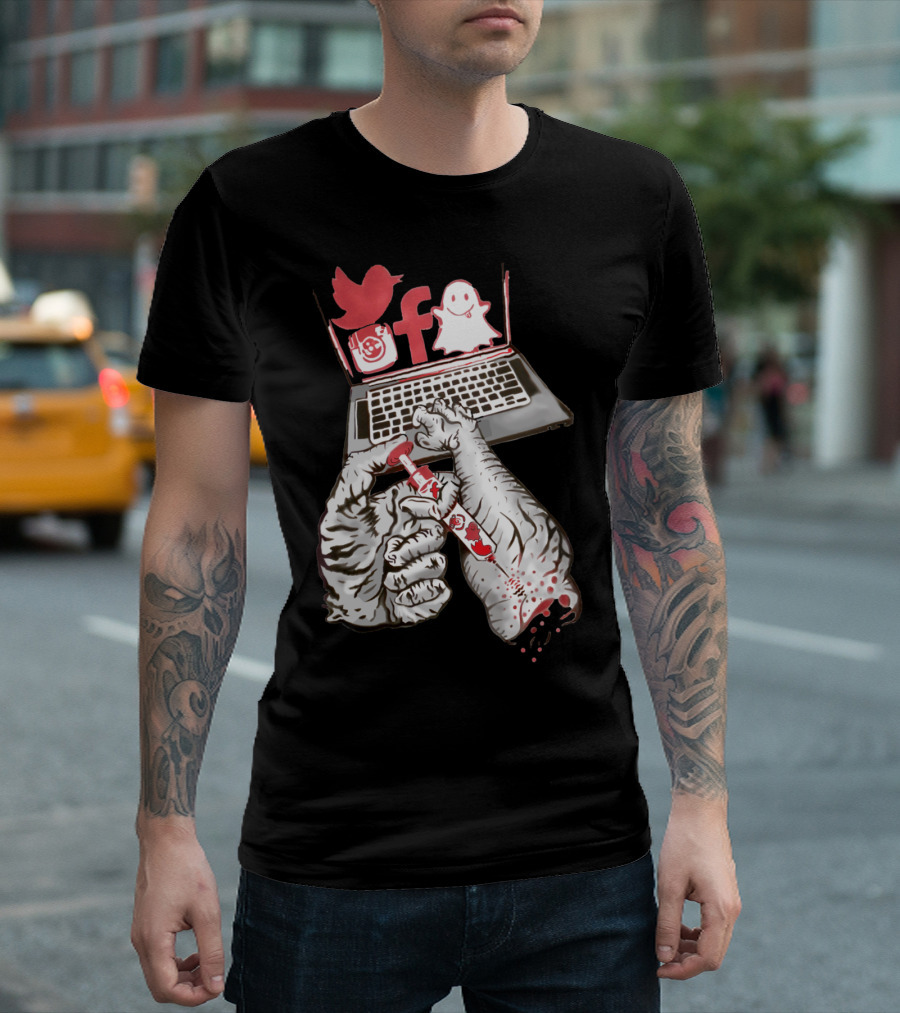 Social Media Injection Laptop Hands Twitter Facebook Snapchat T-Shirt