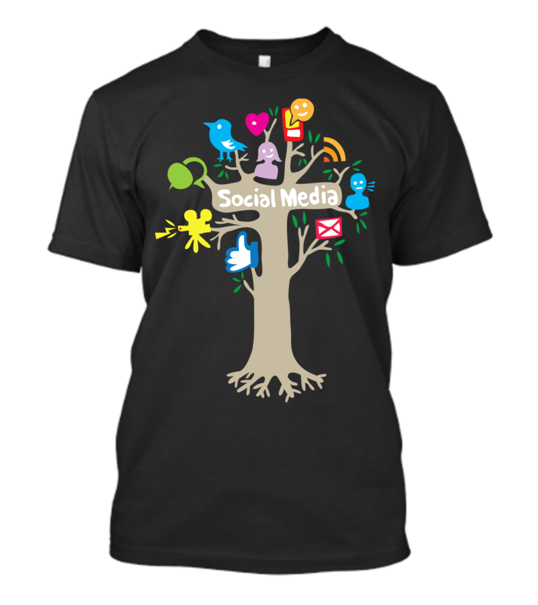 Social Media Icons Tree With Bird And Thumbs Up T-Shirt