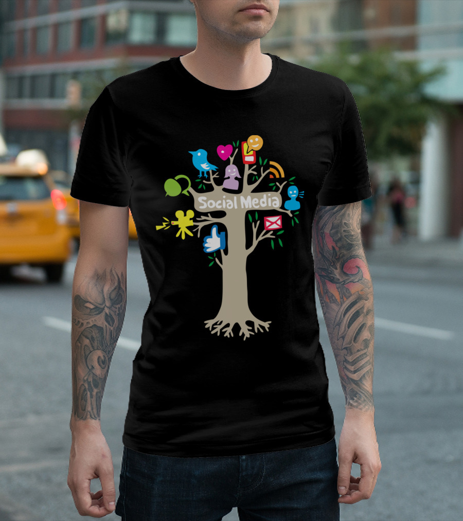 Social Media Icons Tree With Bird And Thumbs Up T-Shirt