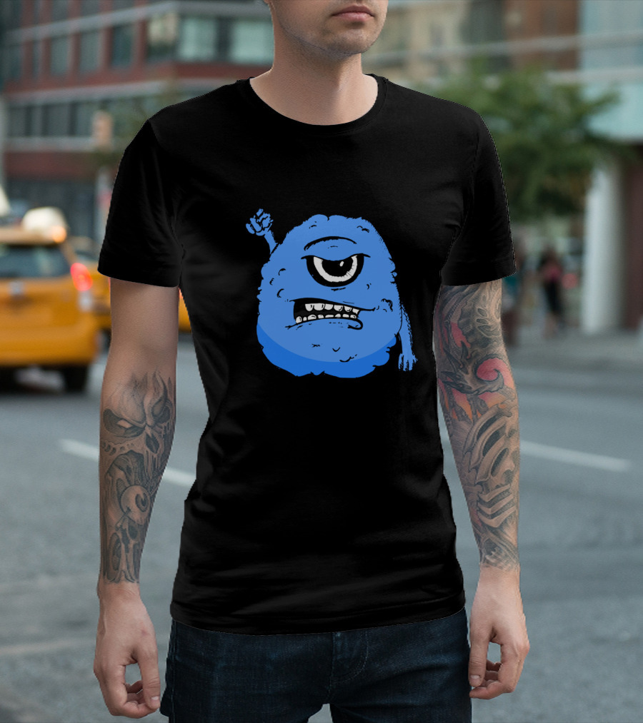 Social Monster Blue One-Eyed Creature Holding Phone T-Shirt