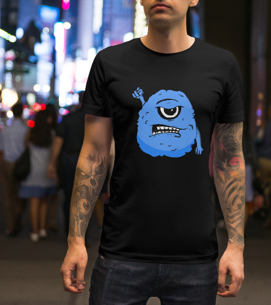 Social Monster Blue One-Eyed Creature Holding Phone T-Shirt