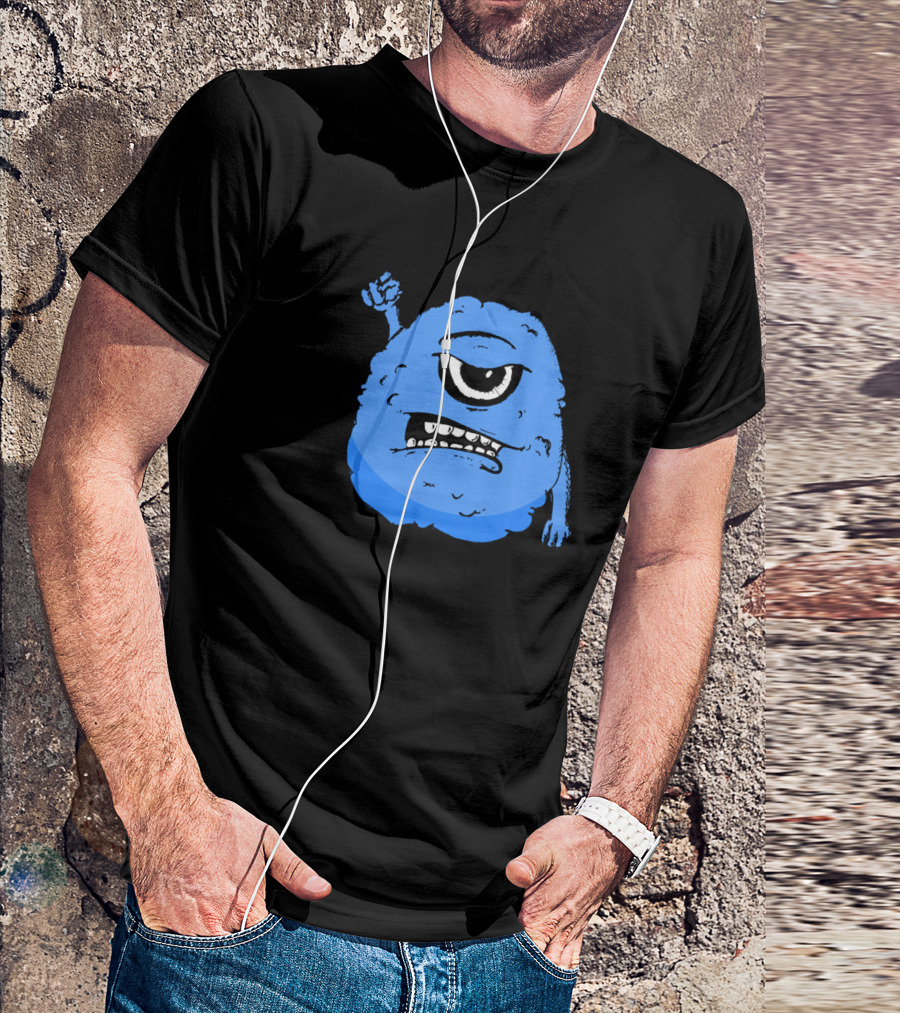 Social Monster Blue One-Eyed Creature Holding Phone T-Shirt
