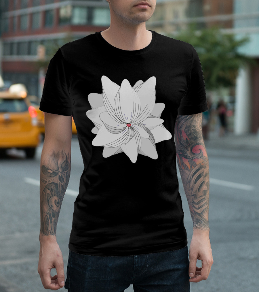 The Flower Of My Heart White Geometric Bloom With Red Center T-Shirt