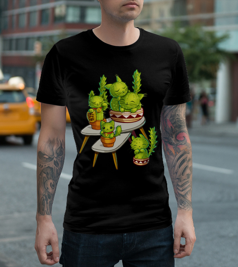 Cactus Cat Figurines On Mid-Century Table T-Shirt