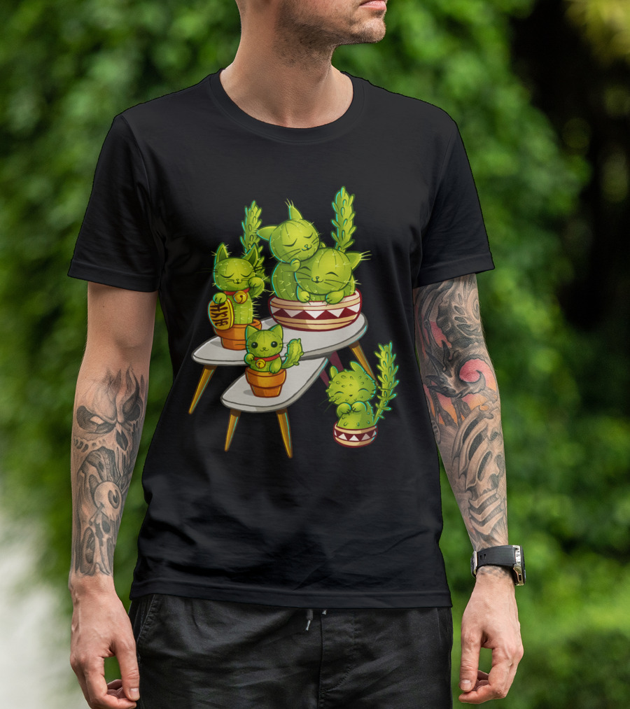 Cactus Cat Figurines On Mid-Century Table T-Shirt