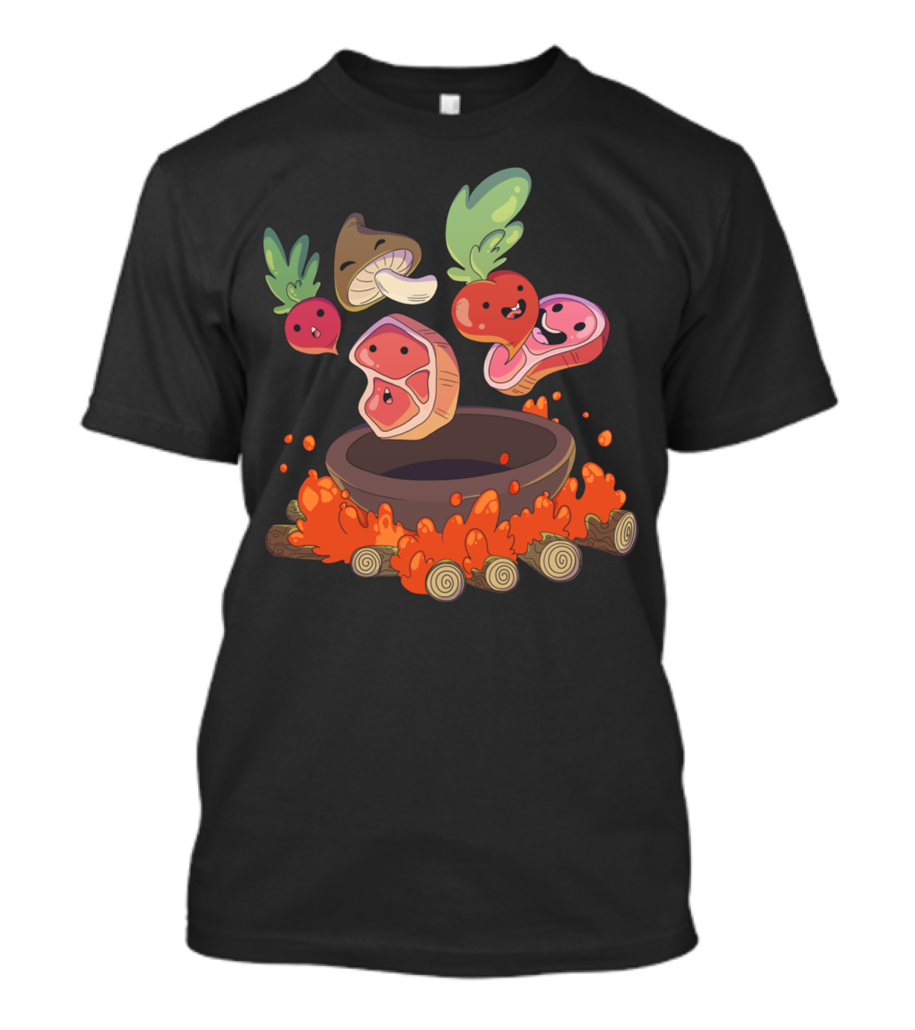 Happy Meal Cartoon Ingredients In Campfire Hotpot T-Shirt