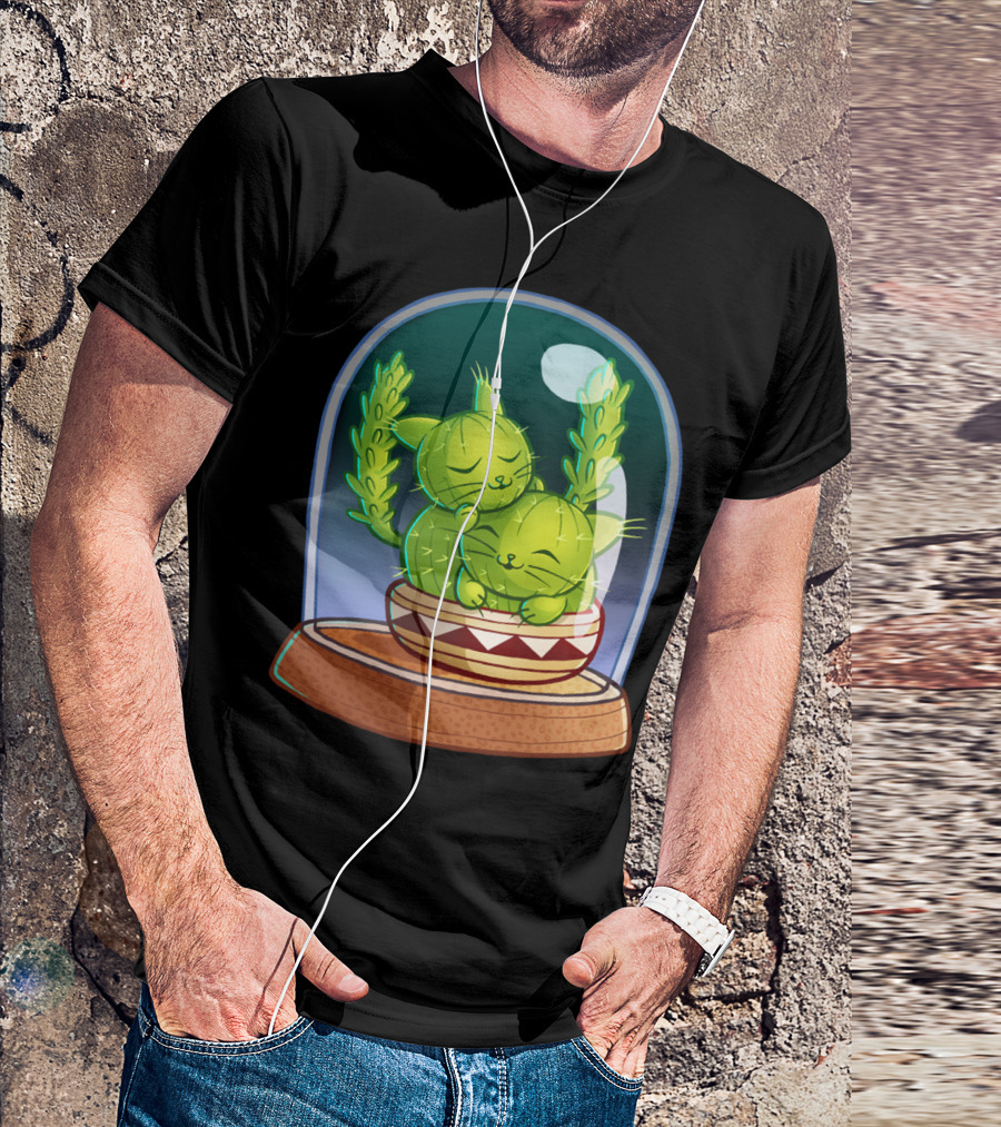 Cat Tus Love Cuddle Cactus Cats In Glass Dome T-Shirt