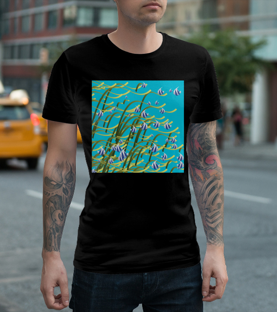 Underwater Life with Striped Fish and Seaweed T-Shirt