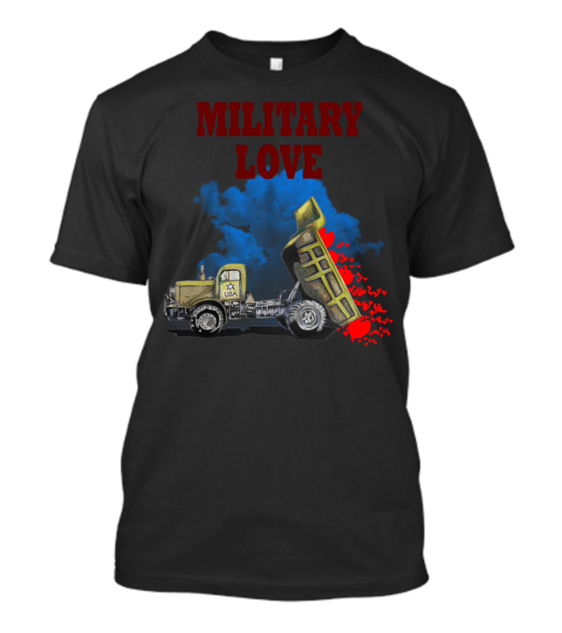 USA Military Love Truck With Hearts And Smoke T-Shirt