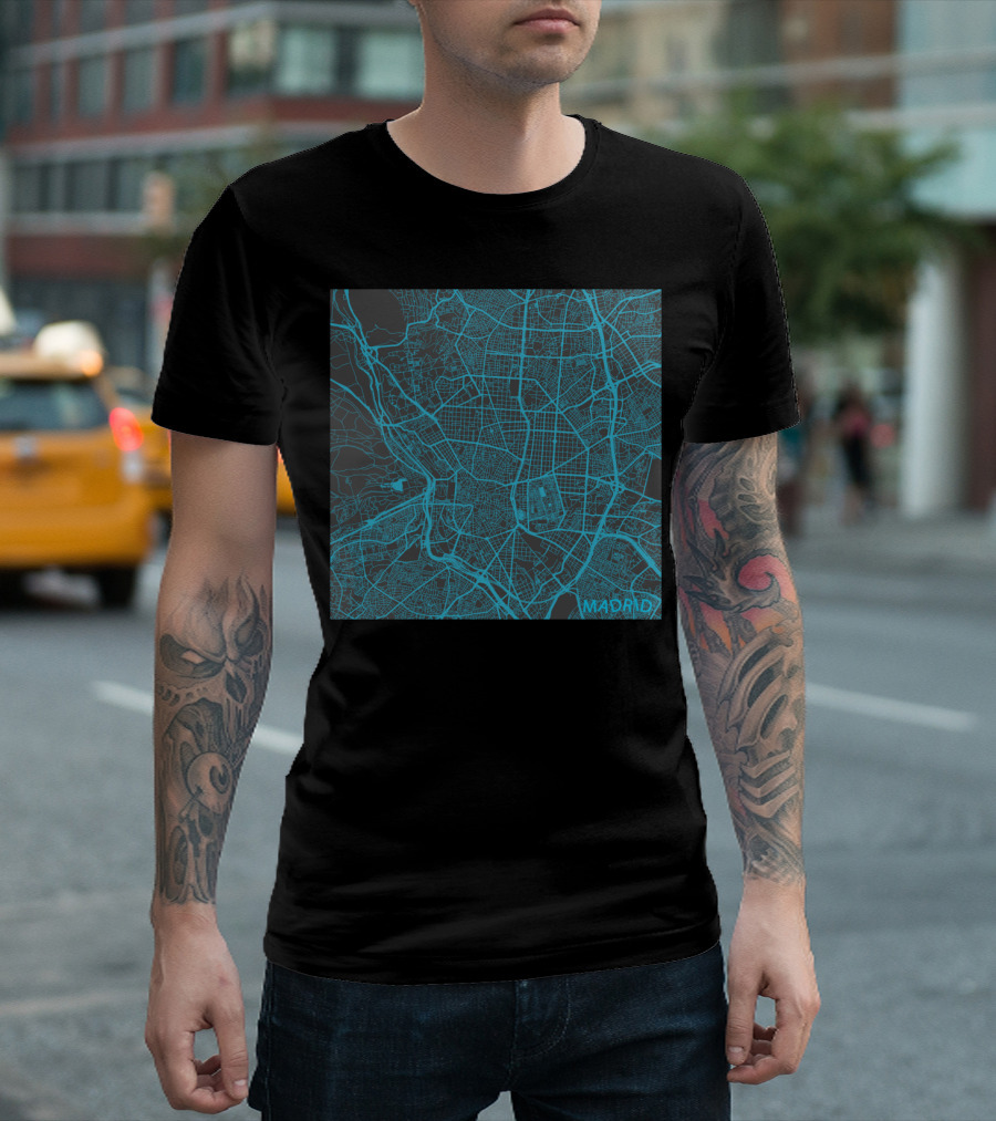Madrid Street Map In Blue T-Shirt
