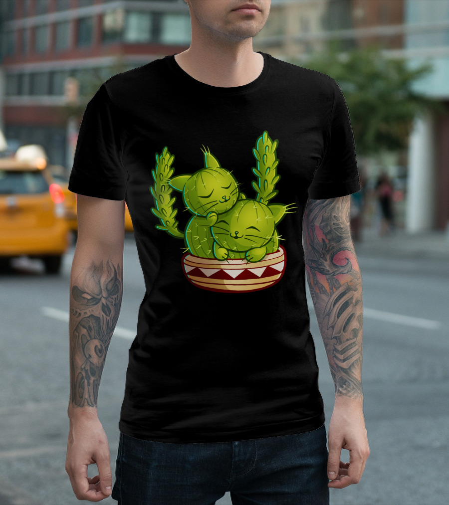 Cat Tus Love to Cuddle Cactus Cats Snuggled in Planter T-Shirt