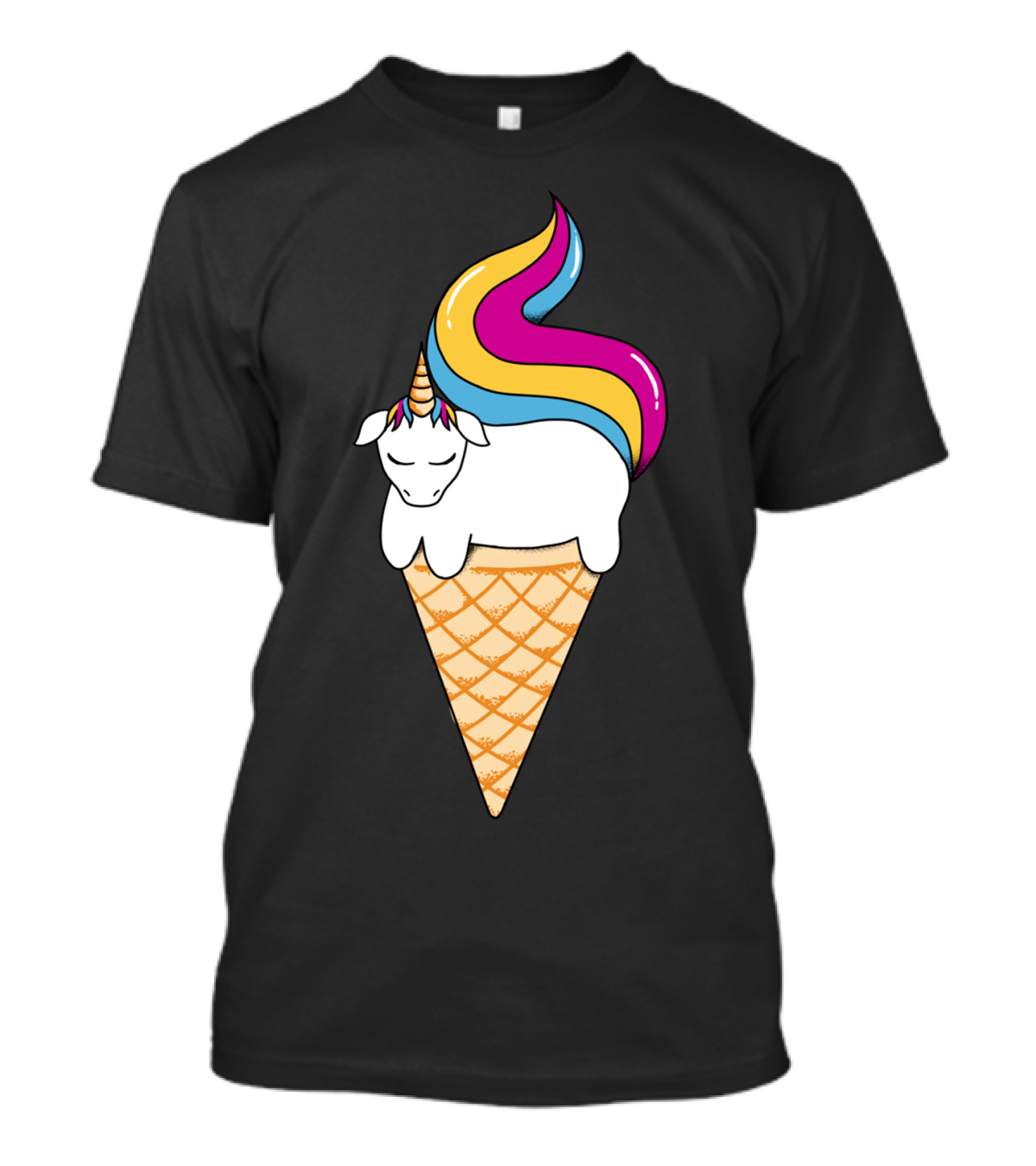 Unicorn Sleeping On Ice Cream Cone With Rainbow Mane T-Shirt