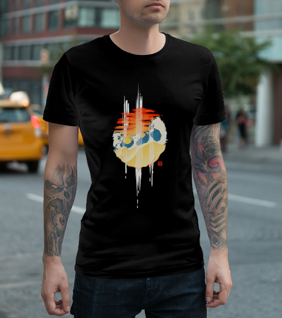Great Waves and Fiery Sunset Natsu Japan T-Shirt