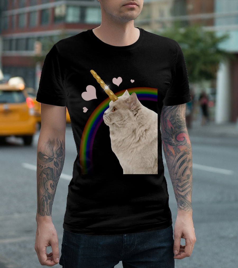 UNICORN CAT HEARTS RAINBOW T-Shirt