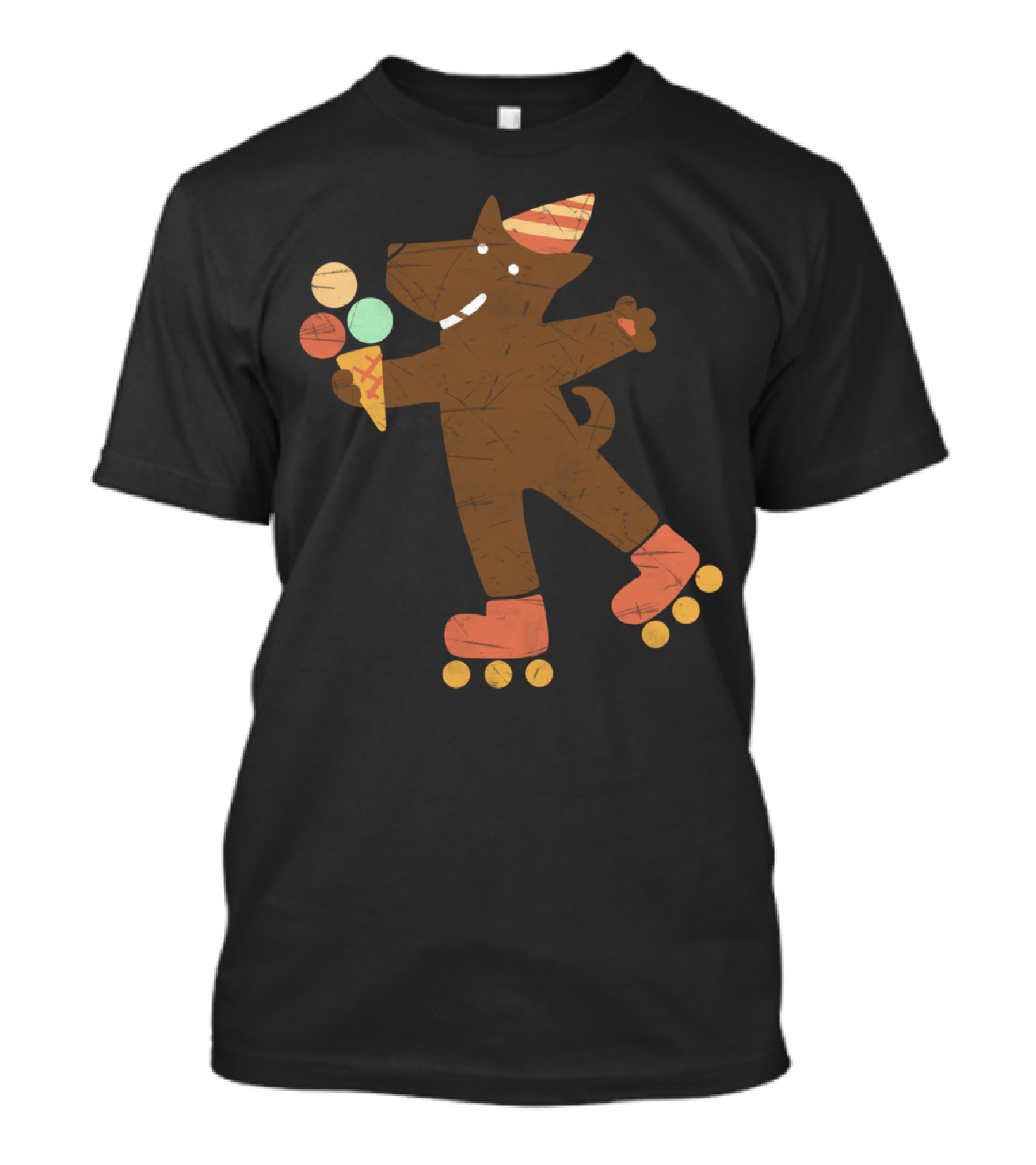 Roller Dog Skating With Party Hat And Ice Cream Cone T-Shirt