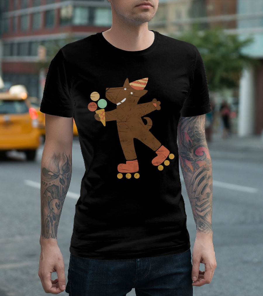 Roller Dog Skating With Party Hat And Ice Cream Cone T-Shirt