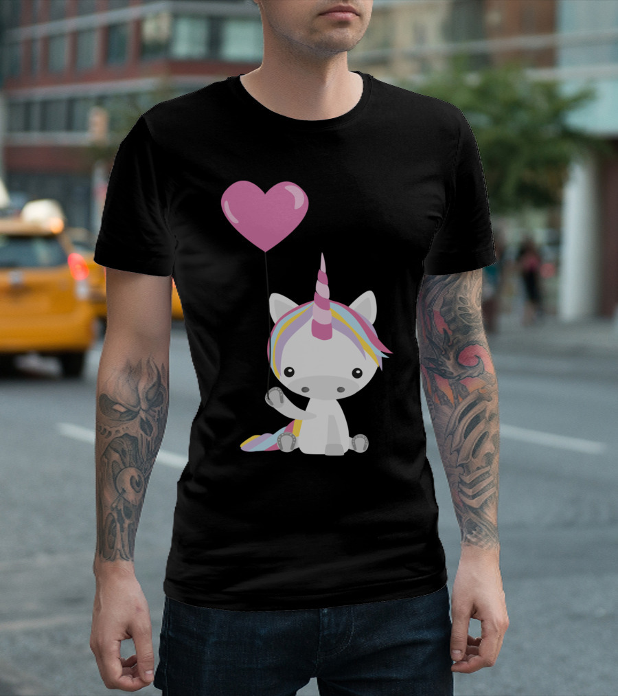 Unicorn Holding Heart Balloon T-Shirt