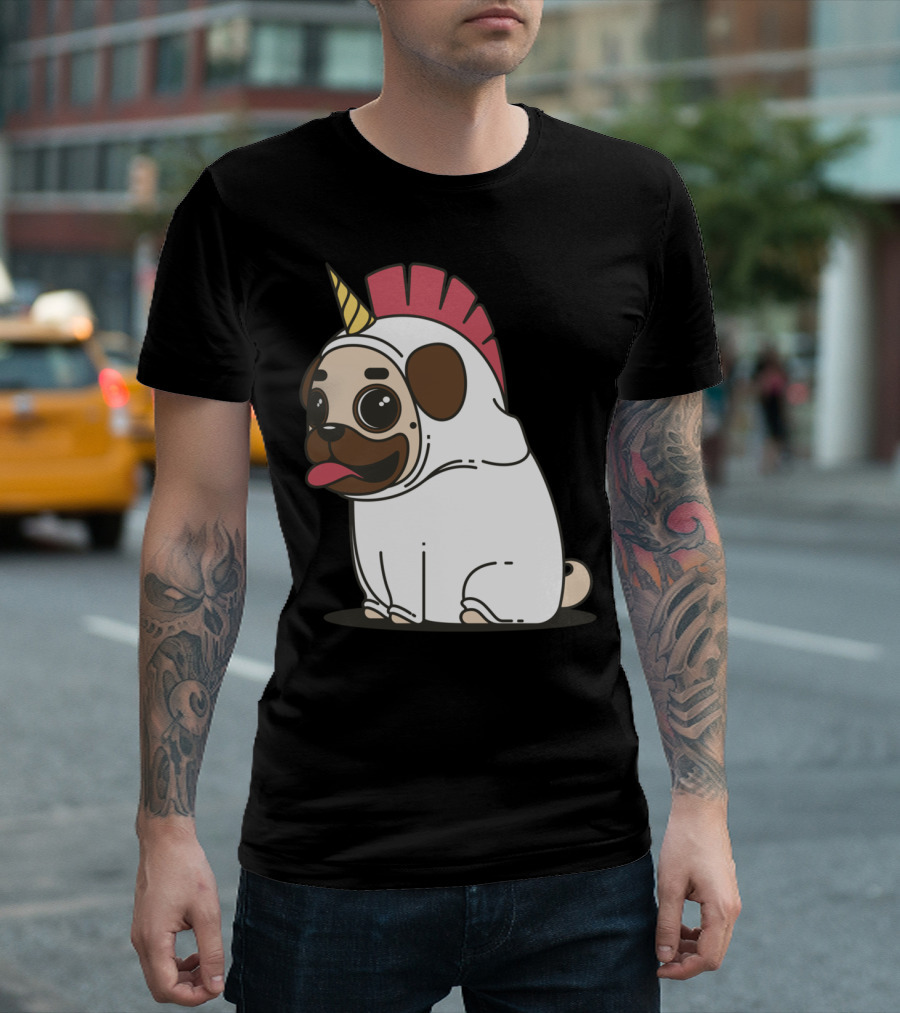 Unicorn Pug Dog Costume with Horn and Mane T-Shirt