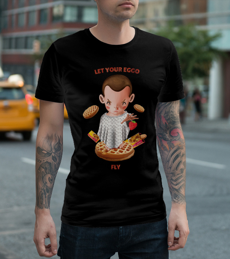 Let Your Eggo Fly Ivanizquier Waffle Strawberry Character Floating T-Shirt