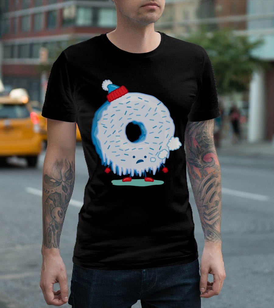 The Frigid Donut In Winter Hat And Mittens Shivering T-Shirt