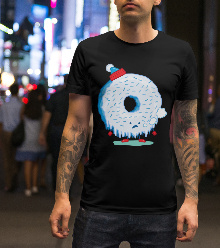 The Frigid Donut In Winter Hat And Mittens Shivering T-Shirt