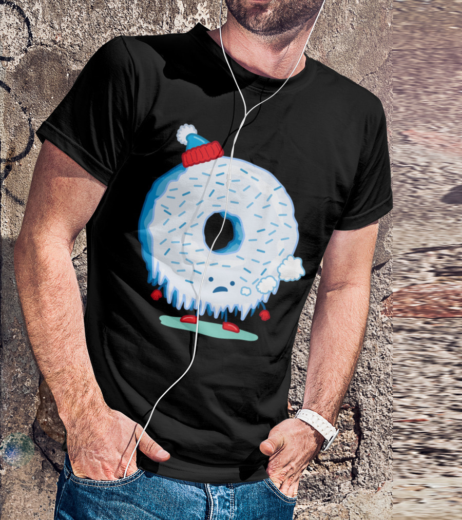 The Frigid Donut In Winter Hat And Mittens Shivering T-Shirt
