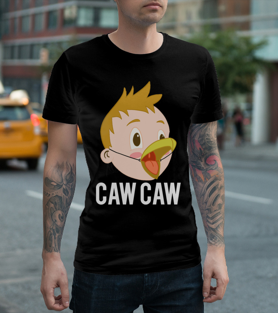 CAW CAW Funny Cartoon Bird Mask Face T-Shirt