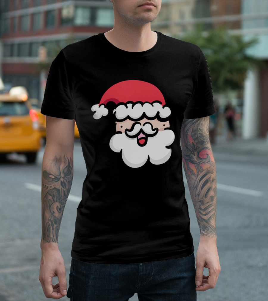 Happy Santa Cartoon Face Icon with Red Christmas Hat T-Shirt