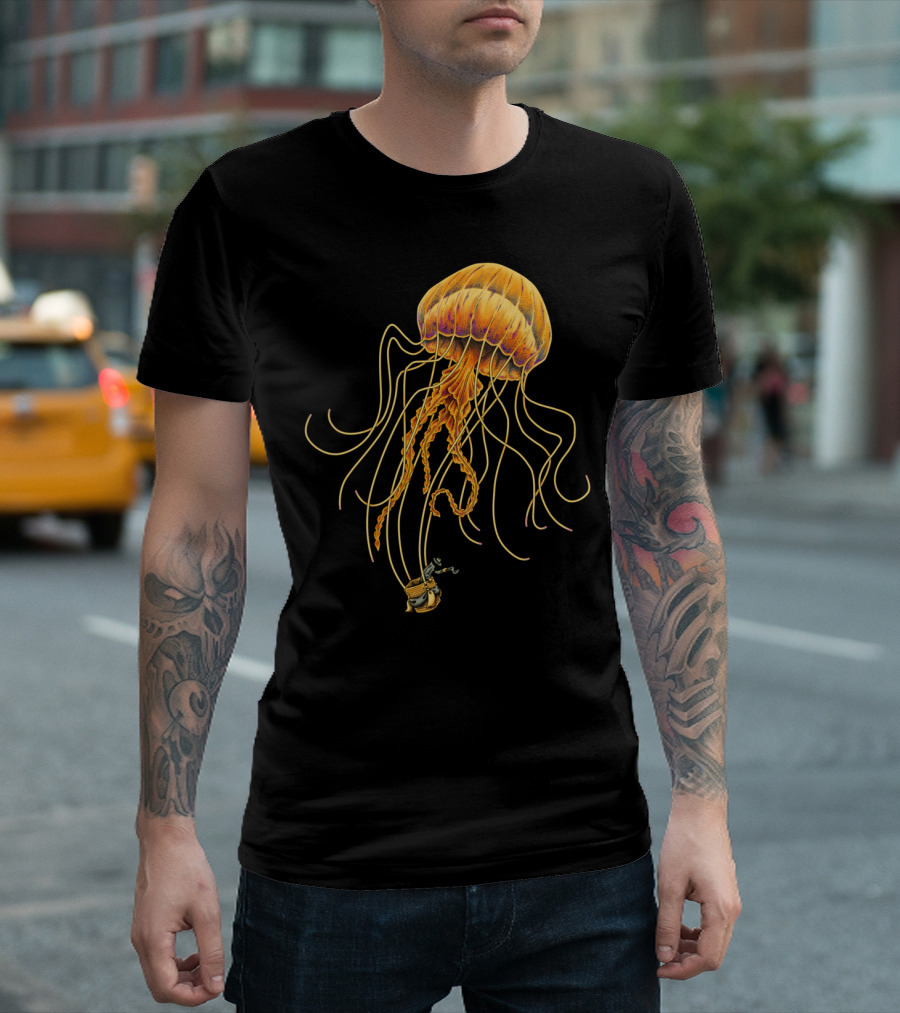 Jellyballoon Adventure Steampunk Diver And Jellyfish T-Shirt
