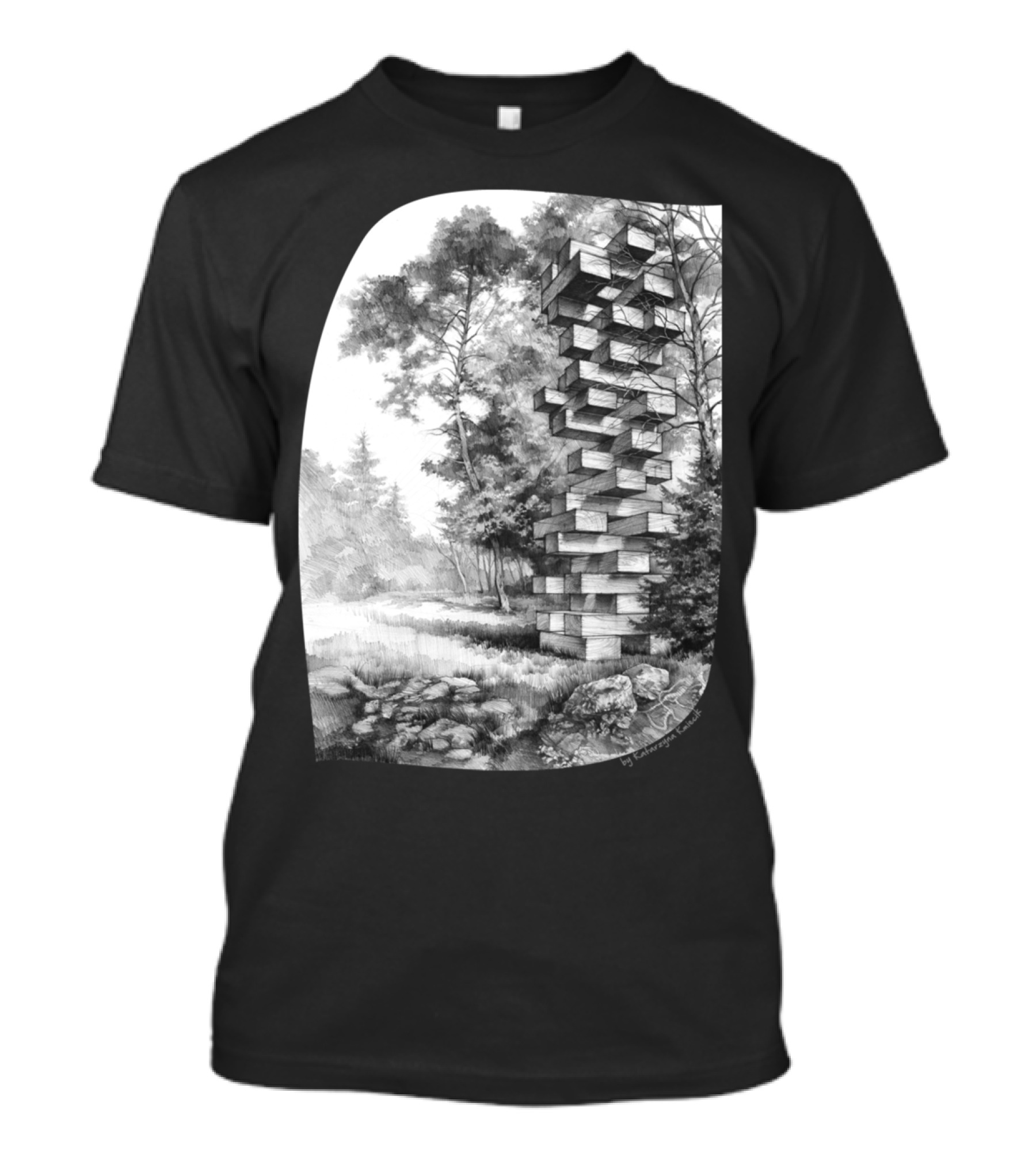 Jenga Tower In Woodland Sketch By Midwest Goods T-Shirt