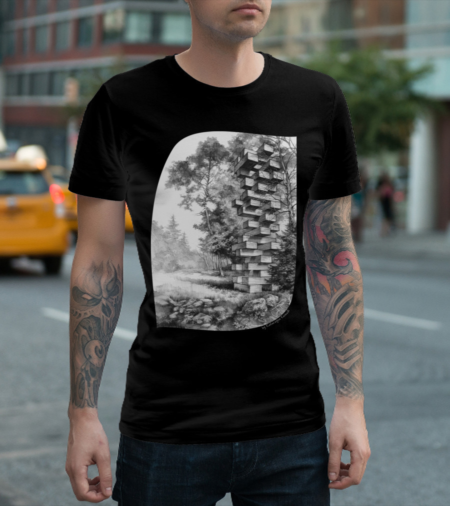 Jenga Tower In Woodland Sketch By Midwest Goods T-Shirt