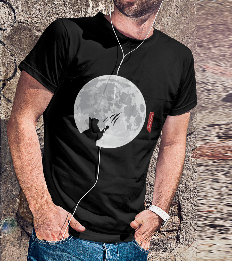 Purrr Cuteness Cat Clawing At Full Moon T-Shirt