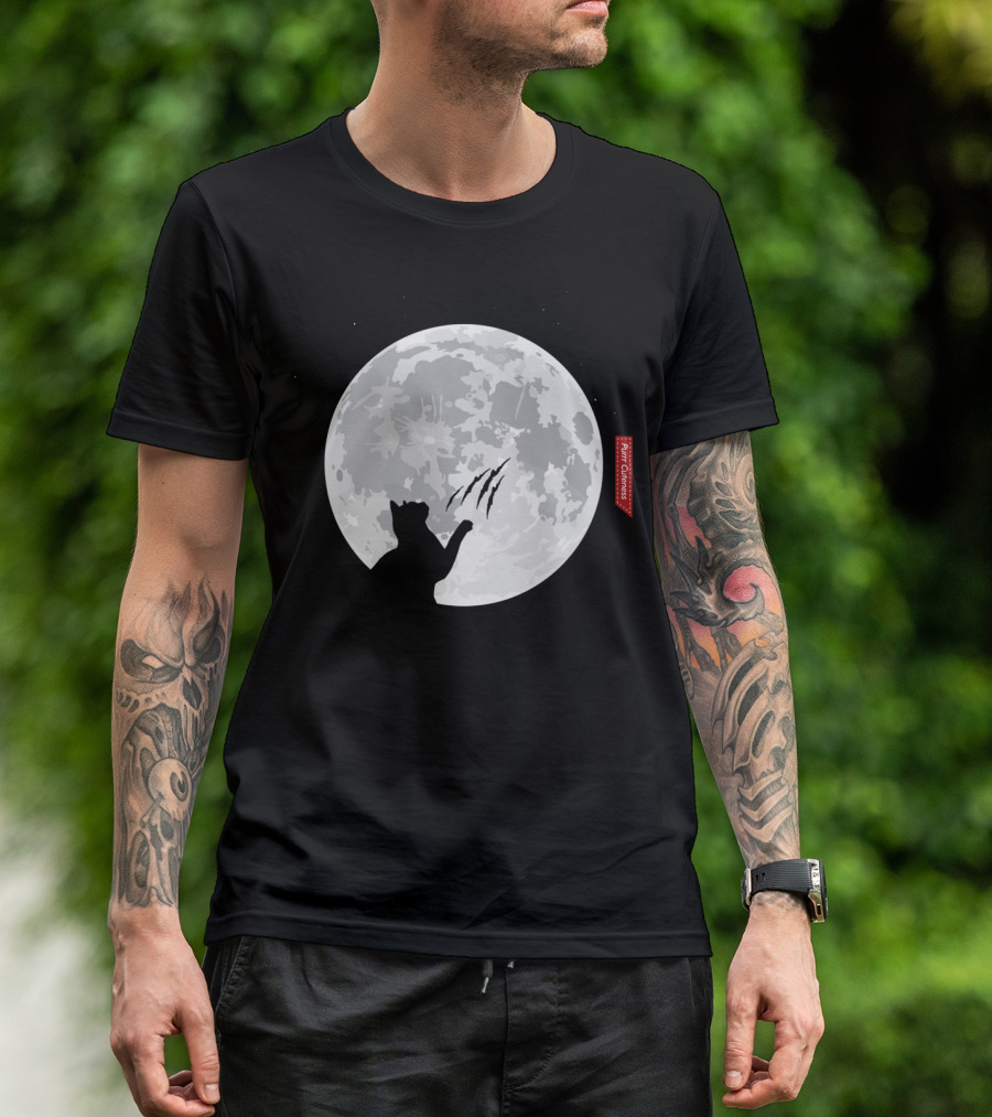 Purrr Cuteness Cat Clawing At Full Moon T-Shirt