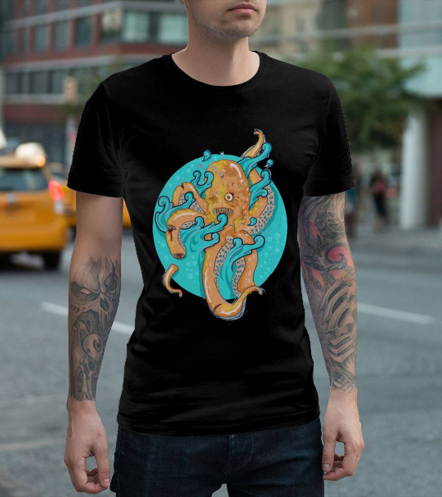 Push It Octopus Tentacles In Aqua Circle T-Shirt