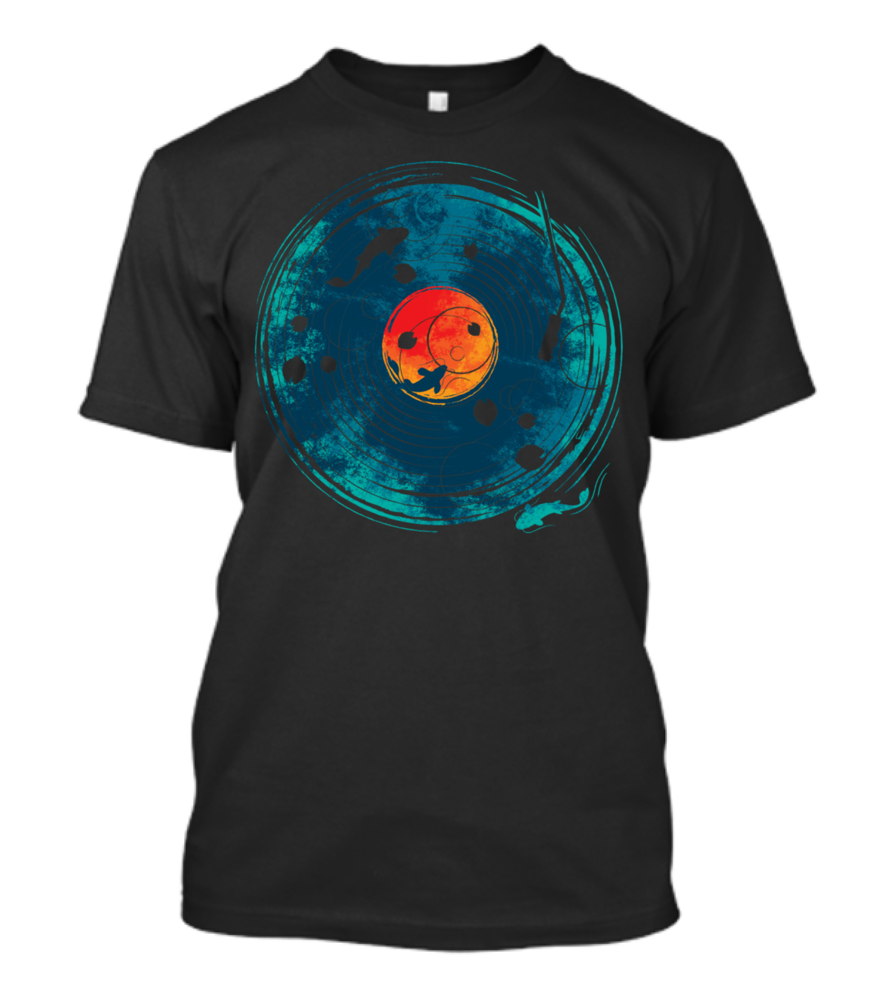 Sound Of Water Vinyl Record Koi Fish Design Ocean Sunset T-Shirt