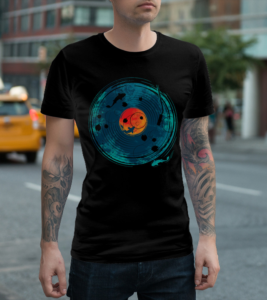 Sound Of Water Vinyl Record Koi Fish Design Ocean Sunset T-Shirt