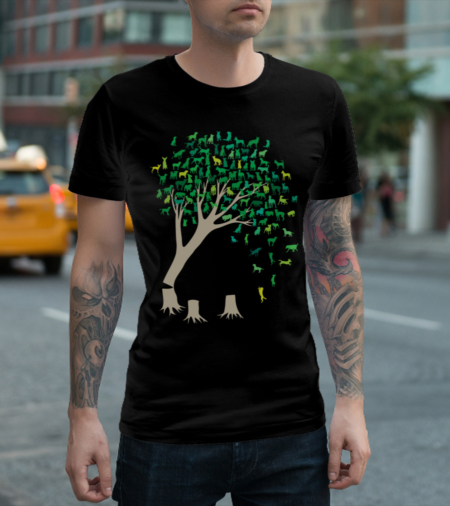 Source Tree Of Life With Diverse Animal Silhouettes In Vibrant Green Tones T-Shirt