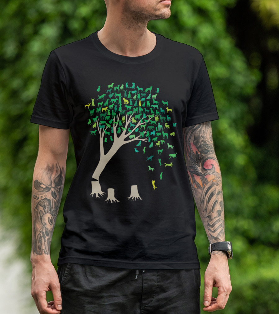 Source Tree Of Life With Diverse Animal Silhouettes In Vibrant Green Tones T-Shirt