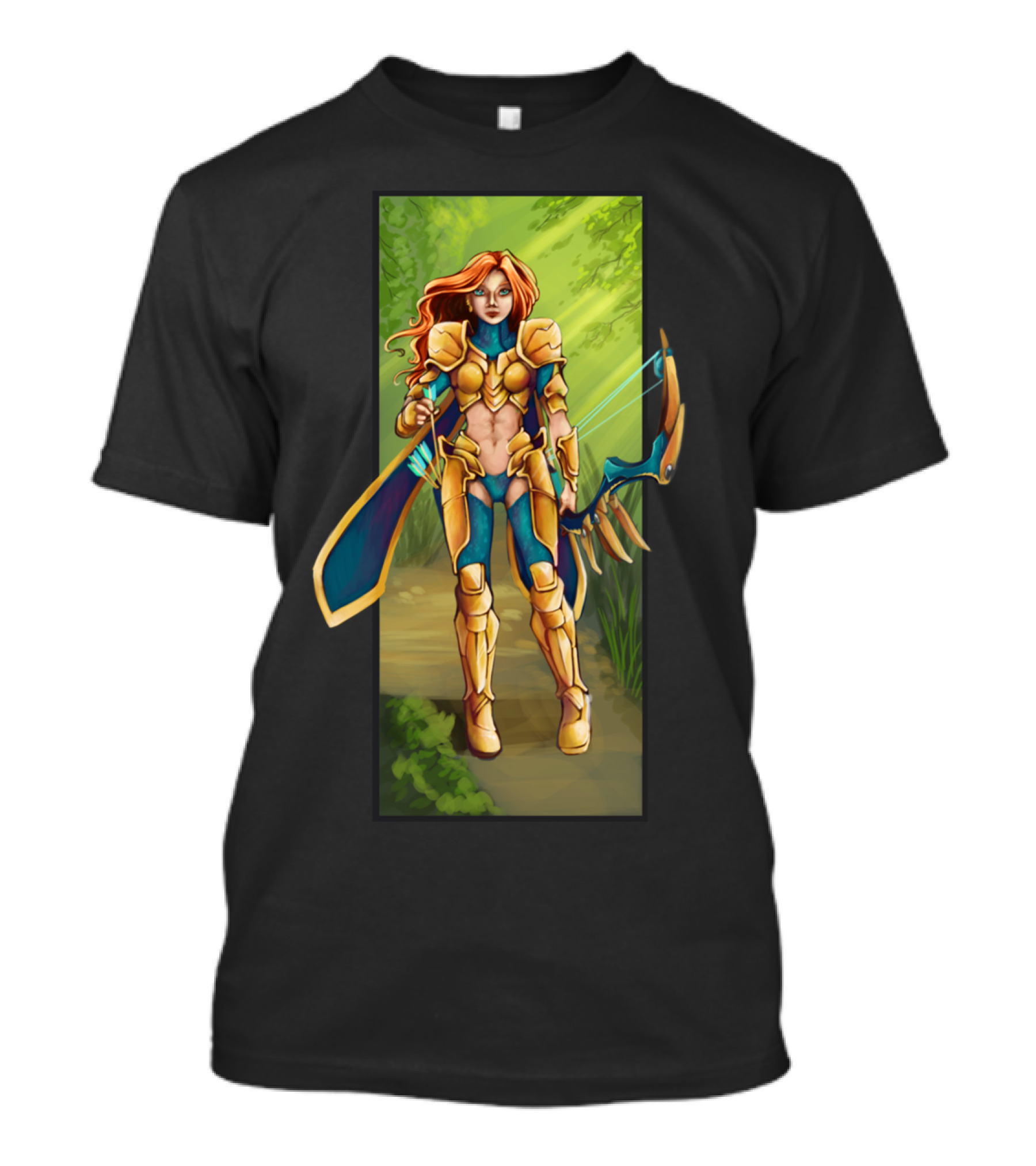 The Golden Archer Fantasy Warrior In Enchanted Forest T-Shirt